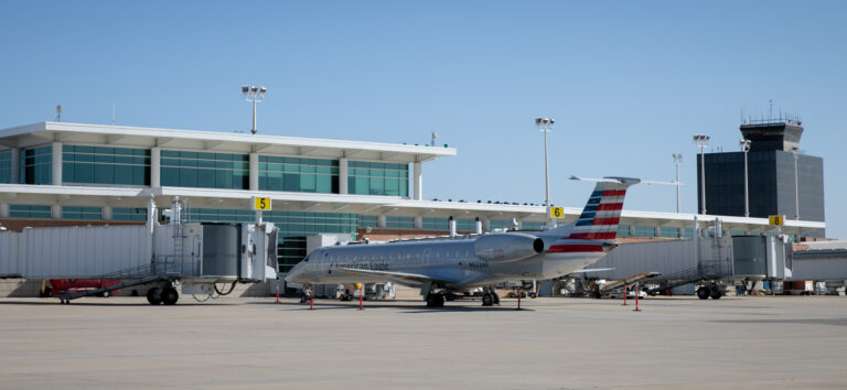An American Eagle plane waits at the airport