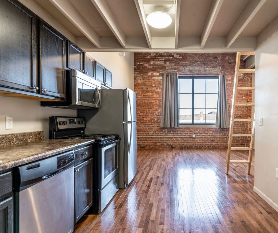 kitchen area of a downtown loft