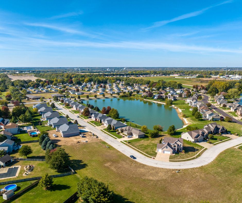 aerial view of a beautiful neighborhood
